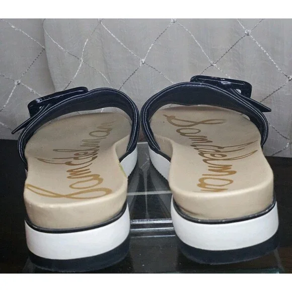 🔥 Sam Edelman Ariane Womens Sz 9 1/2 Black Leather Buckle Slide Sandals Shoes - Picture 7 of 11